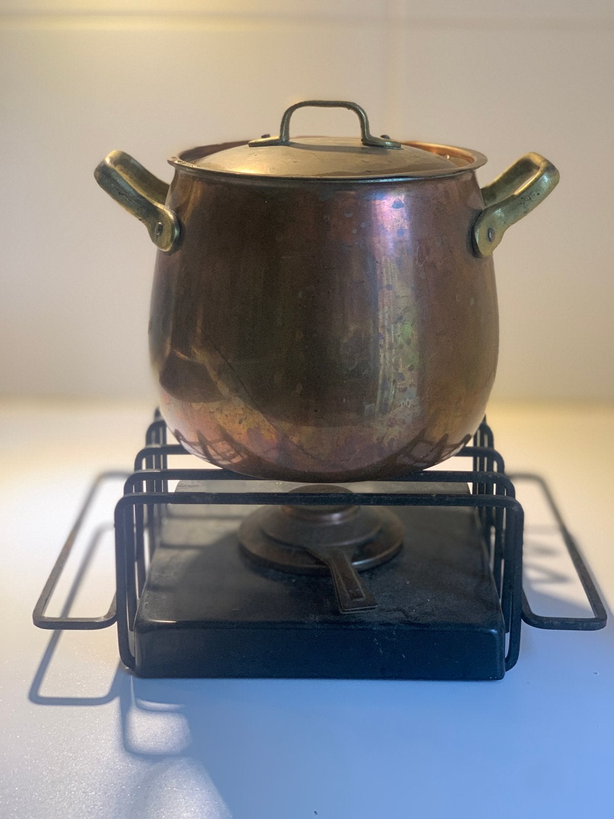 Vintage Koperen Fonduepan met Rechaud, Ophalen of Verzenden, Koper