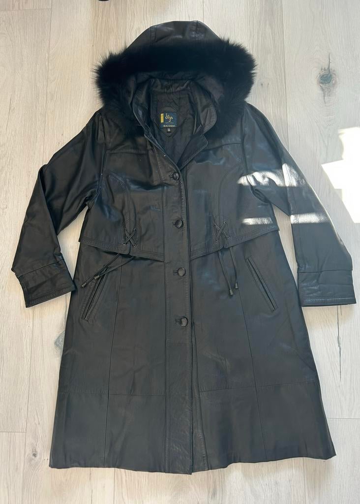 Vintage Sija leren jas met afritsbare capuchon mt s/44-46, Kleding | Heren, Jassen | Winter, Ophalen of Verzenden, Gedragen, Maat 46 (S) of kleiner