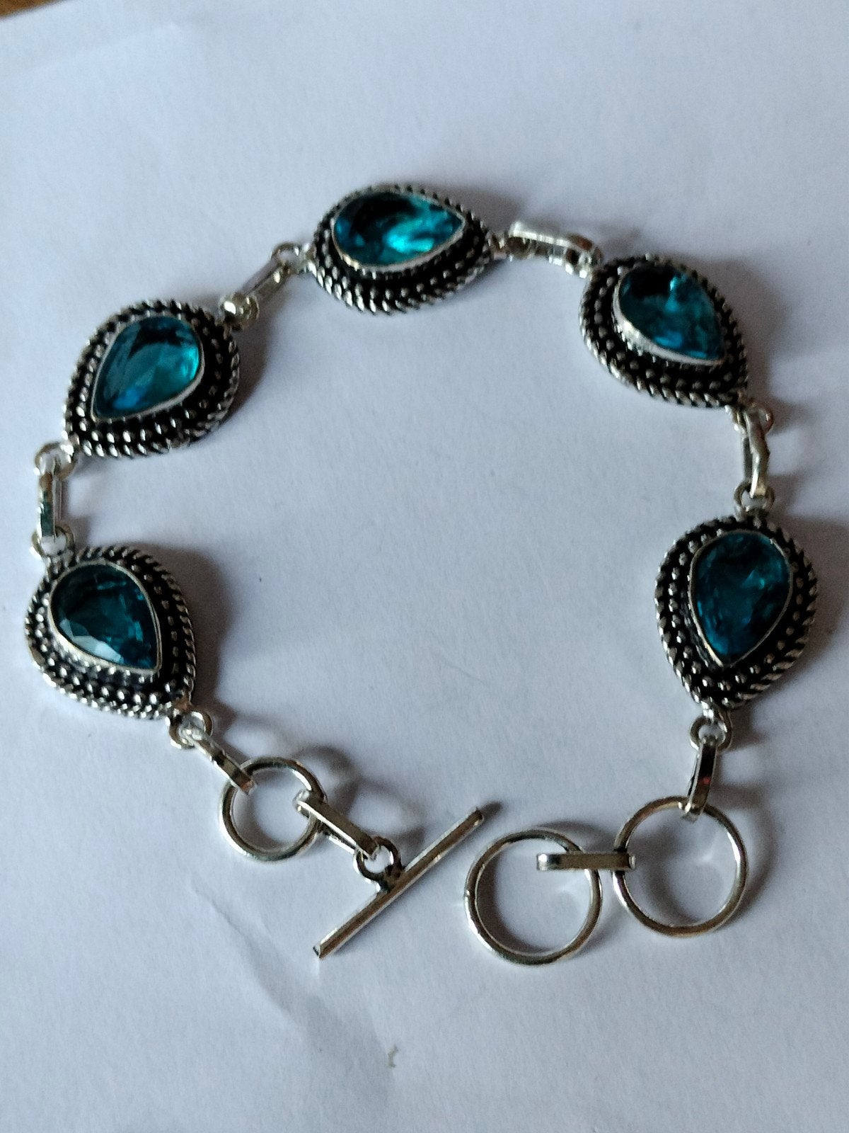 zilveren armband met blauw topaas 21cm, Nieuw, Met edelsteen, Zilver, Verzenden