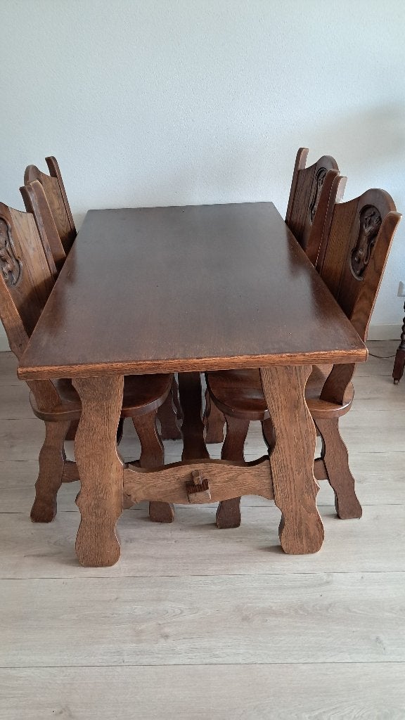 Eiken houten eethoek, Ophalen, Gebruikt, 4 tot 6 stoelen