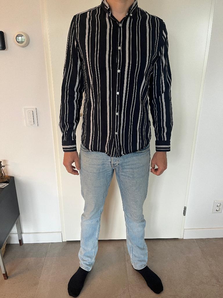 REV Revelation zwart wit gestreept overhemd XL, Blauw, Ophalen of Verzenden, Zo goed als nieuw, Revelation