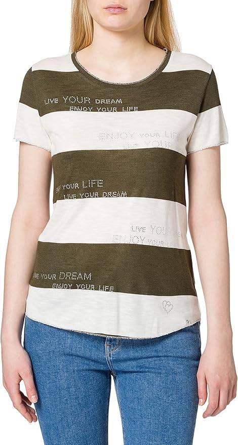 KEY LARGO wit en kaki t-shirt L 'live your dream', Kleding | Dames, Maat 42/44 (L), Ophalen of Verzenden, Zo goed als nieuw, Korte mouw