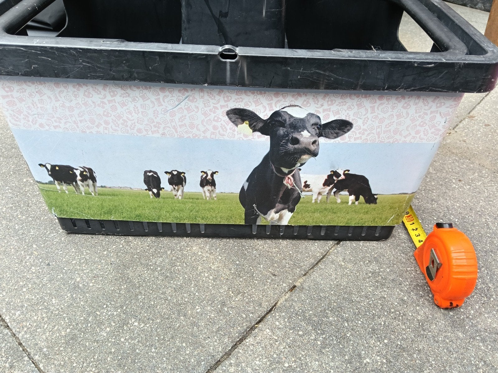 Handig fietsstuur krat met koeienprint - gebruikt, Ophalen of Verzenden, Gebruikt, Overige typen