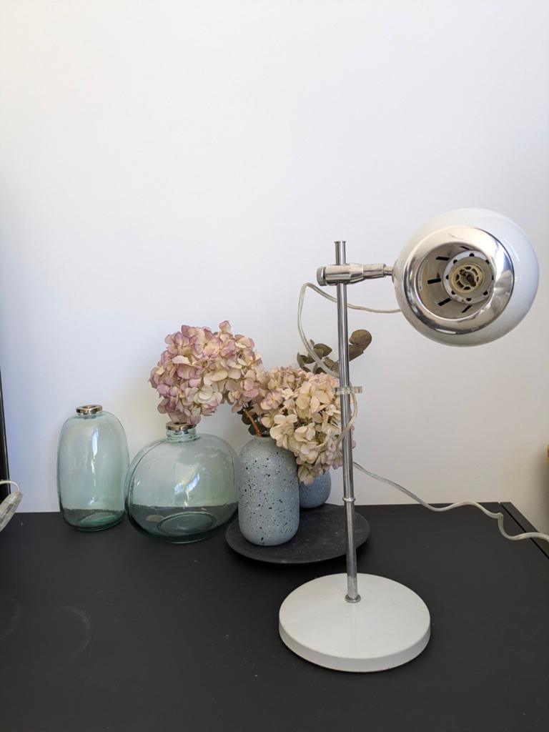 Drie Retro Bureau Lampen - Wit Metaal, Ophalen, Gebruikt, Retro, Vintage, Mid-century, Metaal
