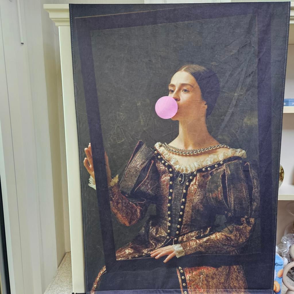 Muurdoek dame met kauwgombal, Antiek en Kunst, Ophalen of Verzenden