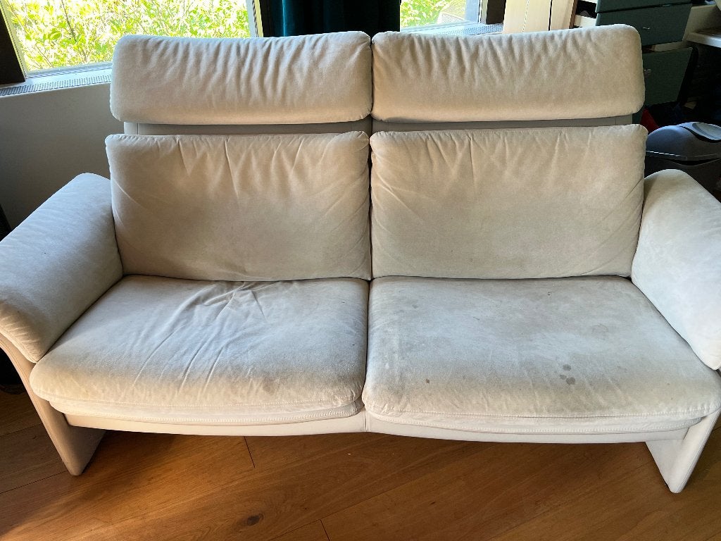 Bank leder suede, Huis en Inrichting, Banken | Bankstellen, Ophalen, Gebruikt, Tweepersoons, Rechte bank