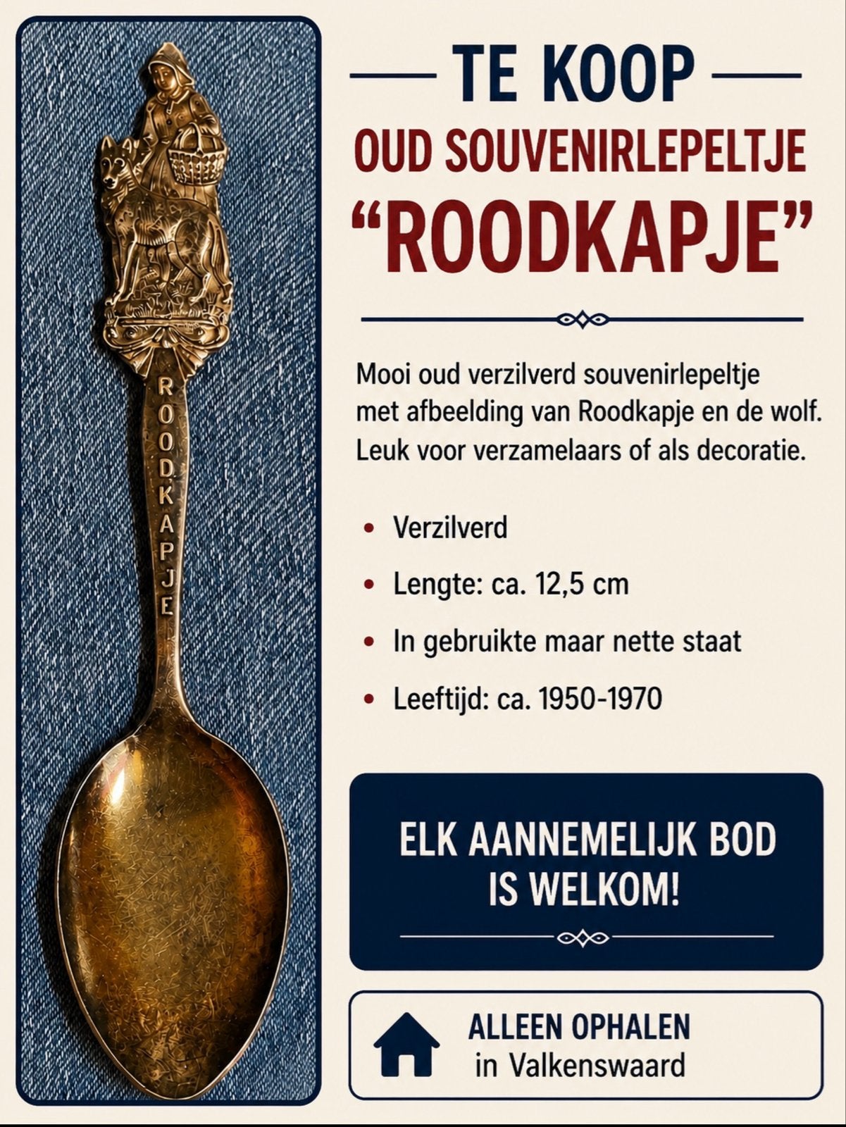 Oud verzilverd souvenirlepeltje "Roodkapje", Antiek en Kunst, Ophalen
