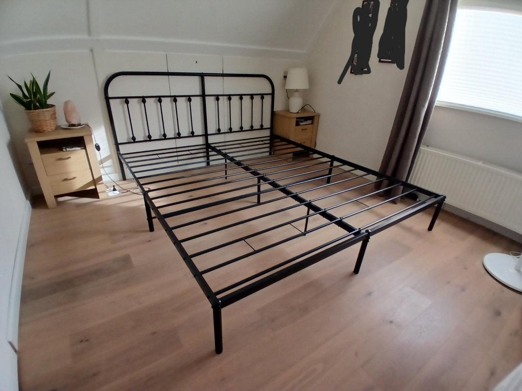 [MOET WEG] VidaXL metalen bedframe zwart, Huis en Inrichting, Ophalen, Zwart, Tweepersoons, Zo goed als nieuw