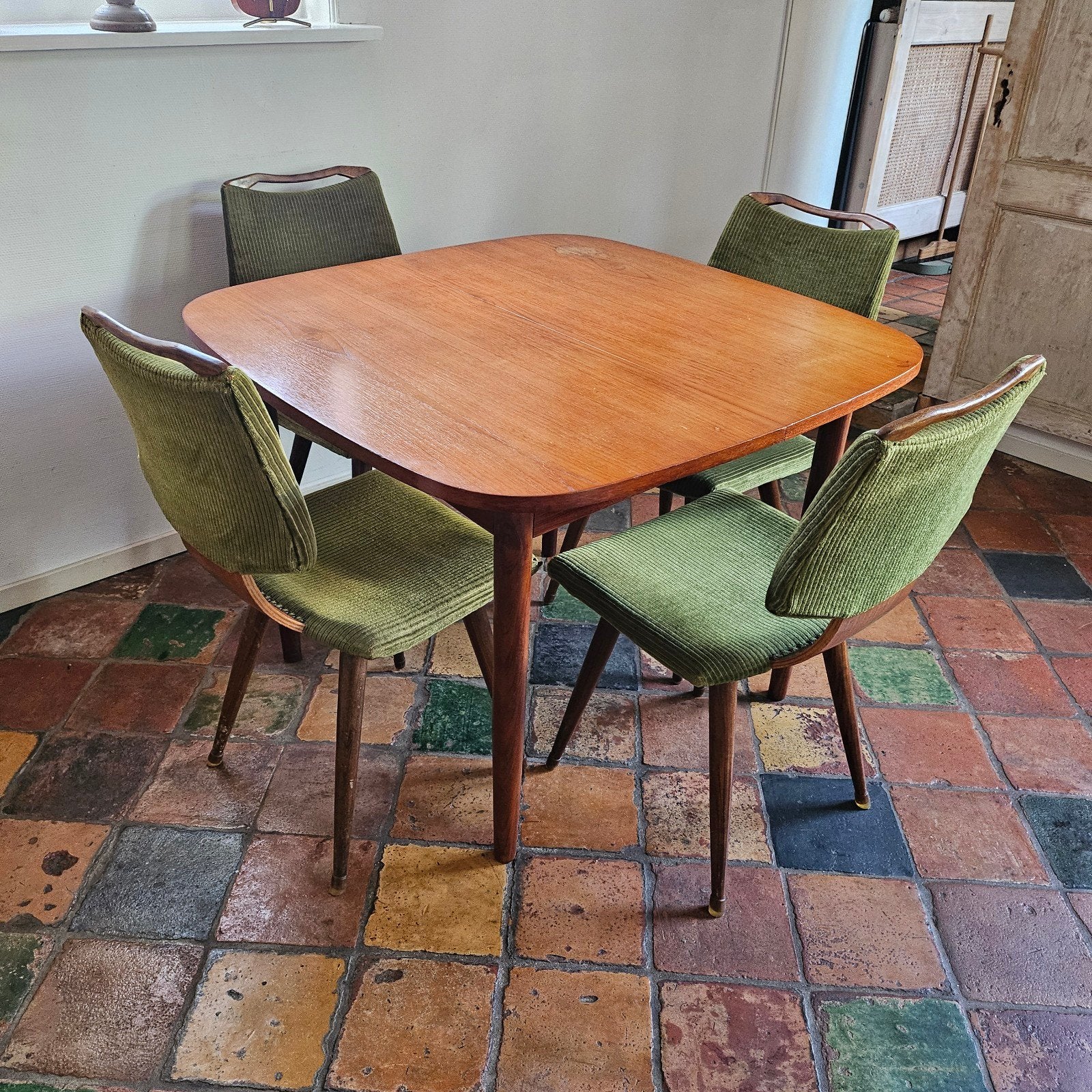Dutch Design mid century, Bazel T.A. Teak & Afrormosia, Ophalen, Gebruikt, Vierkant, Vier personen