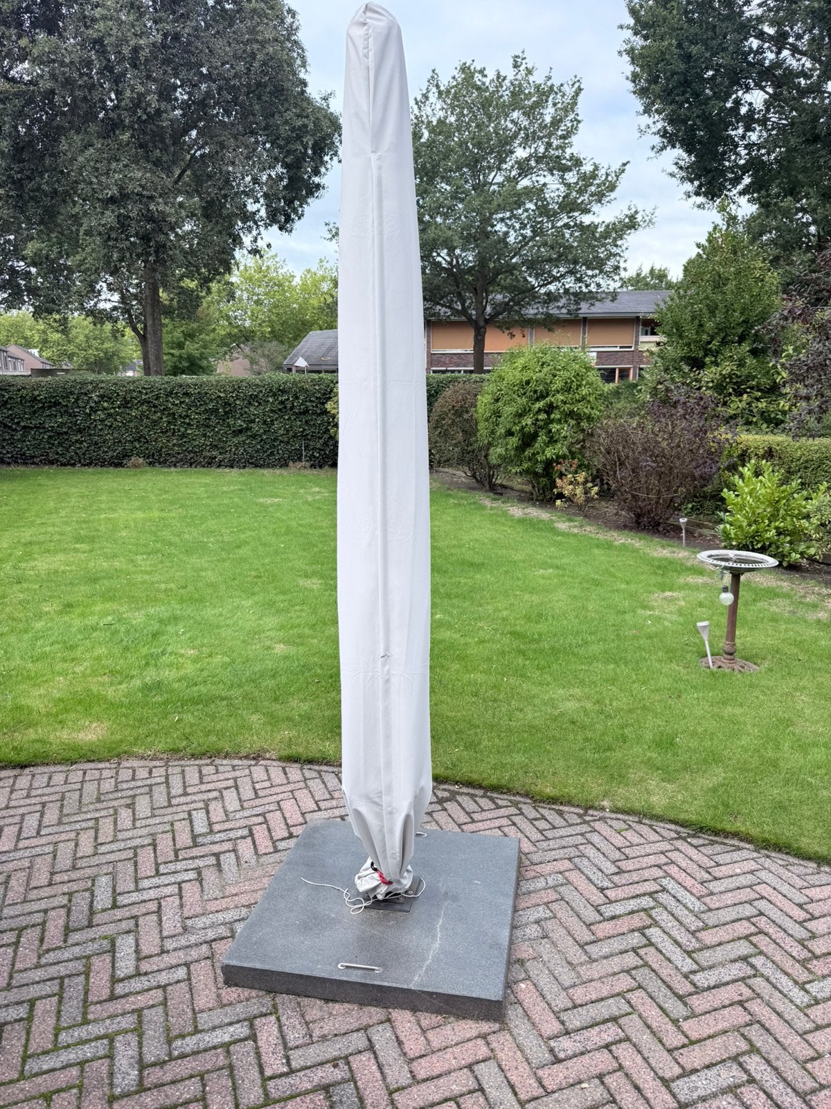 4season parasol met voet, Ophalen, Kantelbaar, 3 tot 4 meter, Zweefparasol