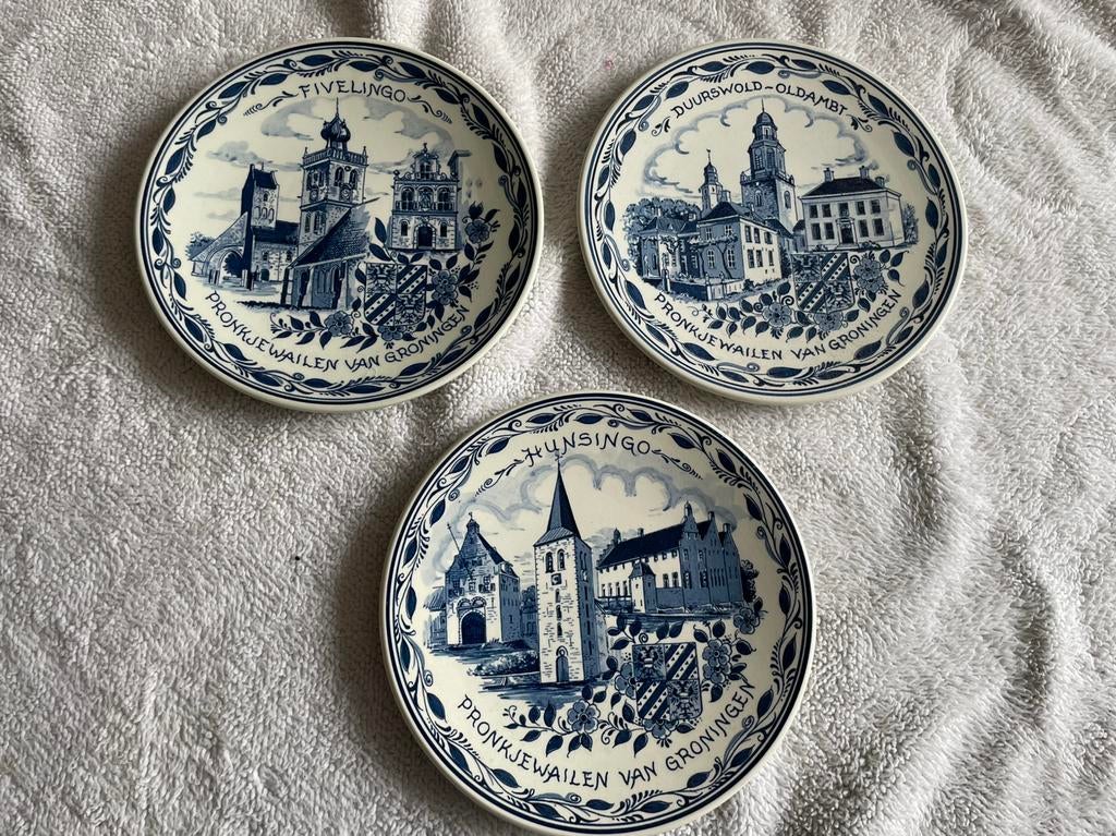 3 groningse delftblauwe bordjes voor aan de muur, Antiek en Kunst, Ophalen of Verzenden