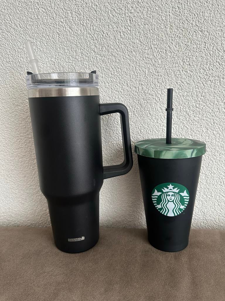Thermobekers met rietje: Lowenthal & Starbucks (2 stuks), Overige typen, Ophalen of Verzenden, Zo goed als nieuw, Zwart