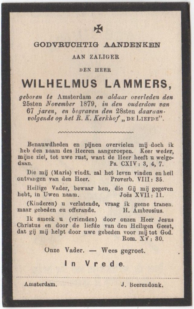 Wilhelmus Lammers 1812 - 1879 Amsterdam, 67 jaar oud, Verzamelen, Verzenden