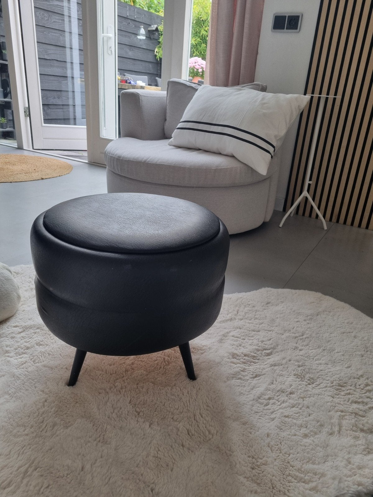 vintage naaipoef bijzettafel, Ophalen, Minder dan 50 cm, Rond, Zo goed als nieuw