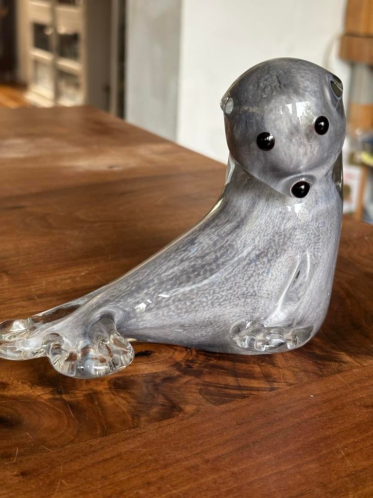 Glazen zeehond beeldje - Grijs/wit gespikkeld, Ophalen of Verzenden, Zo goed als nieuw, Dier