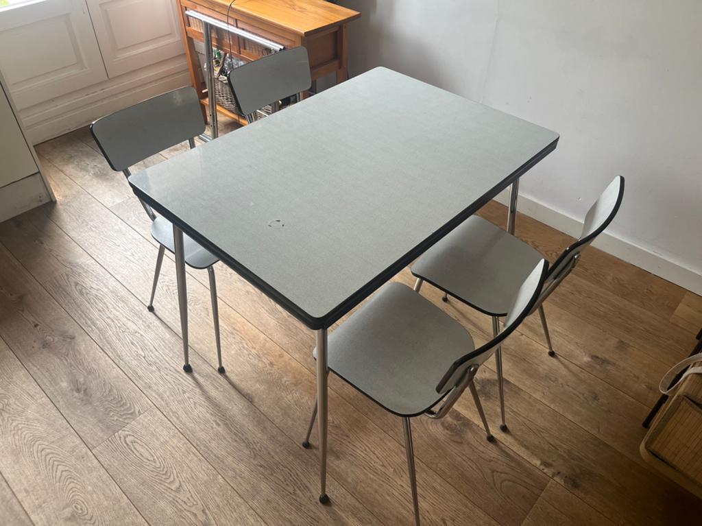 Vintage Formica Set - tafel met 4 stoelen, Ophalen, Gebruikt, Jaren 60, Hout