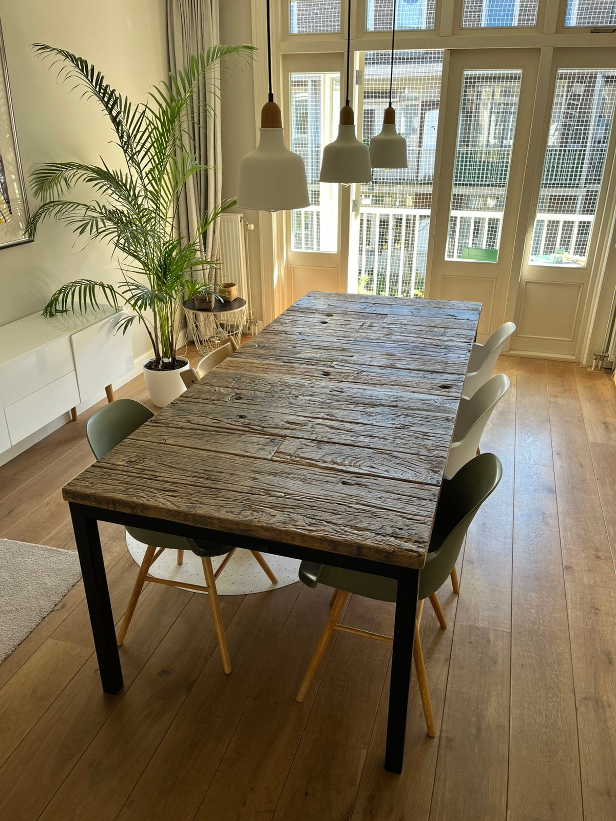 Massief oud eiken tafel 235 x 100 x 78 cm, Huis en Inrichting, Tafels | Eettafels, Ophalen, 100 tot 150 cm, 200 cm of meer, Zo goed als nieuw