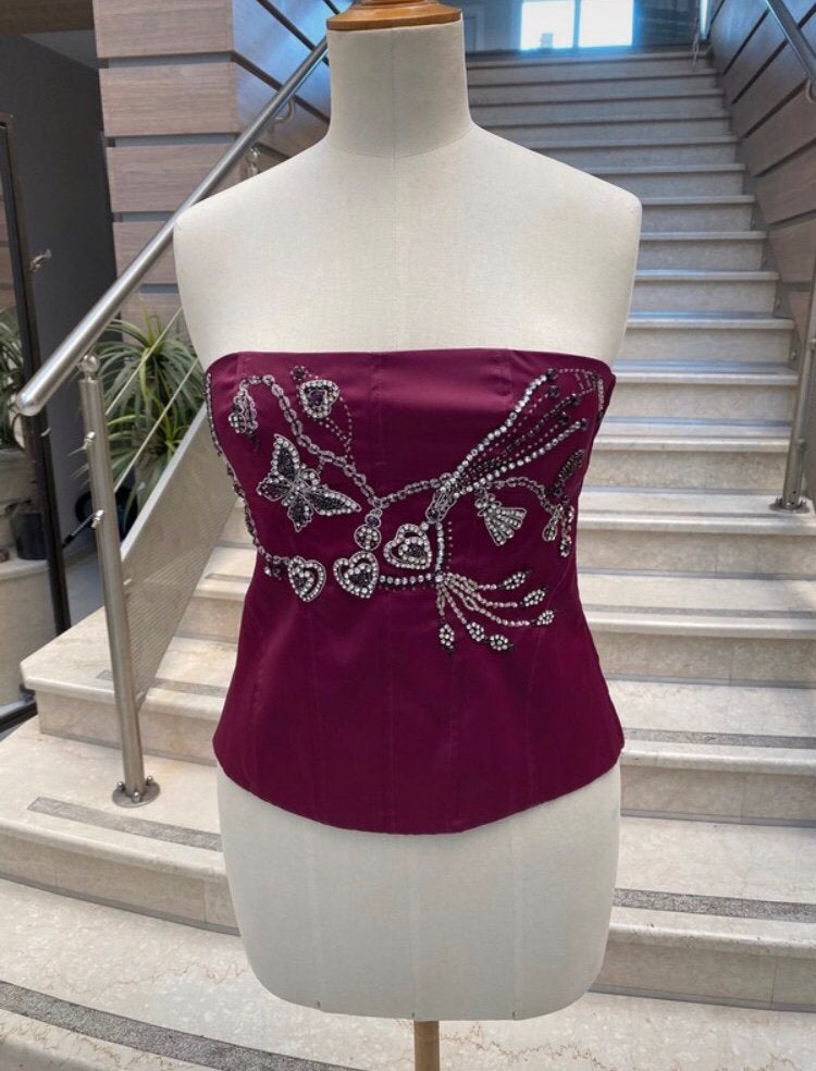 Karen Millen paarse top/korset/bustier maat 40, Maat 38/40 (M), Paars, Ophalen of Verzenden, Zo goed als nieuw
