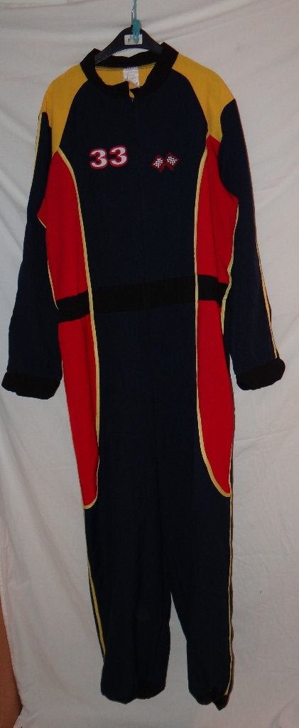 Leuk donkerblauw/geel/rood RACE/F1/COUREUR pak, Carnaval, Maat 56/58 (XL), Ophalen of Verzenden, Kleding