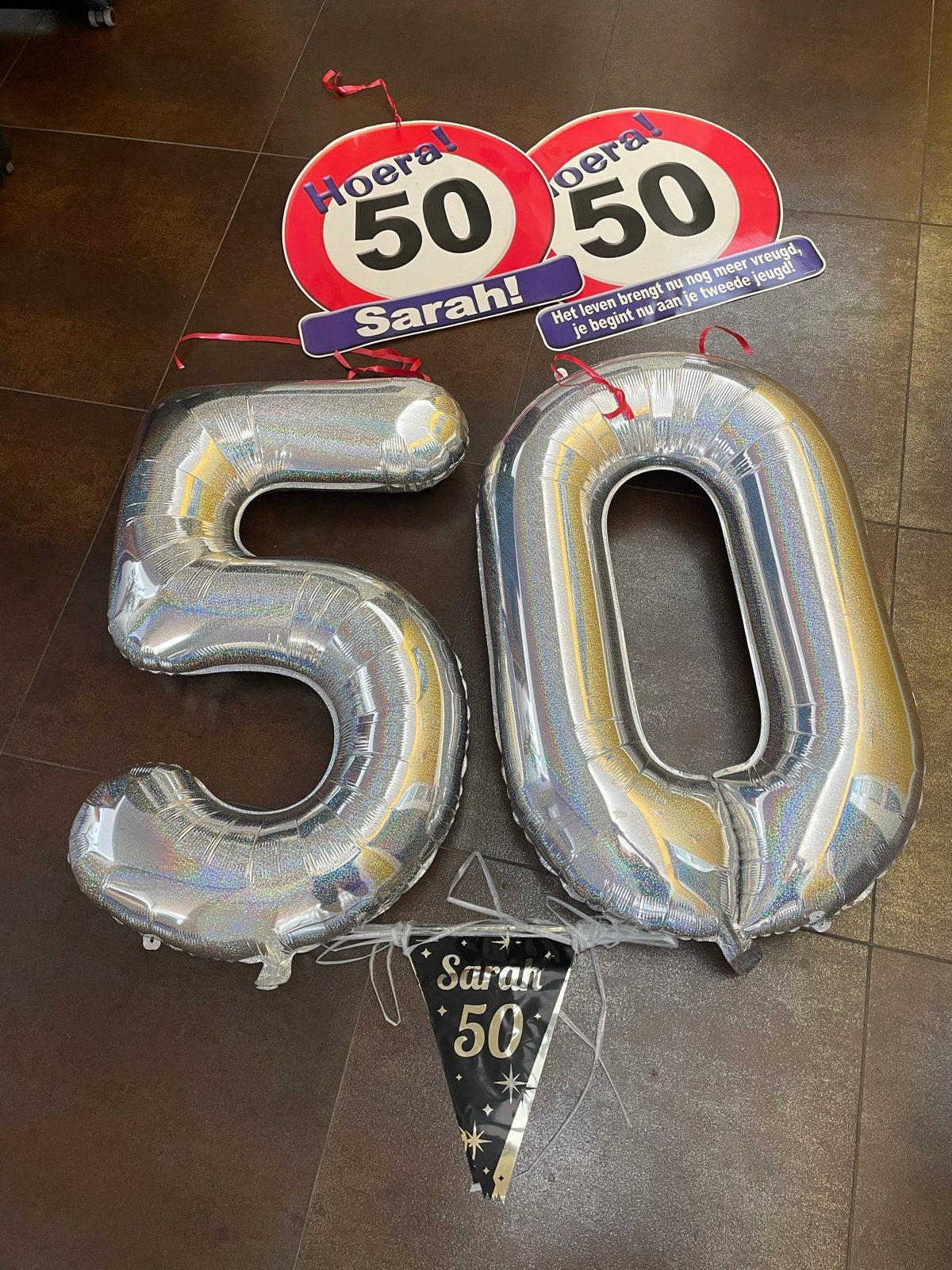 Sarah 50 jaar feestpakket: ballonnen, borden, vlaggenlijn, Ophalen, Zo goed als nieuw, Versiering, Abraham of Sarah