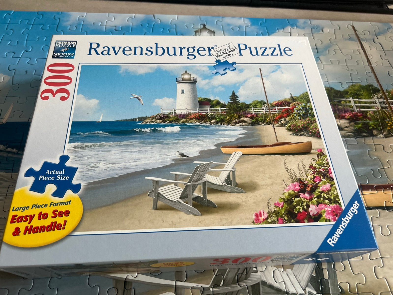 Ravensburger puzzel 300 stukjes Sunlit Shores, Ophalen of Verzenden, Minder dan 500 stukjes, Zo goed als nieuw