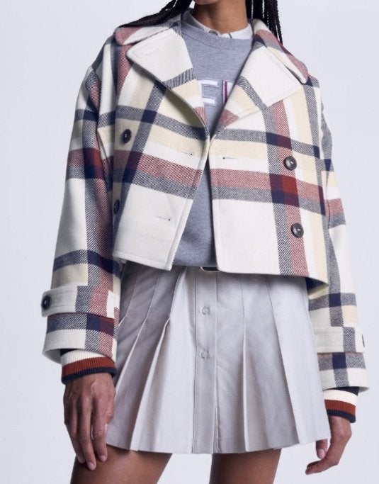 CHECK PEACOAT - Lichte jas maat 46, Beige, Maat 46/48 (XL) of groter, Nieuw, Ophalen of Verzenden