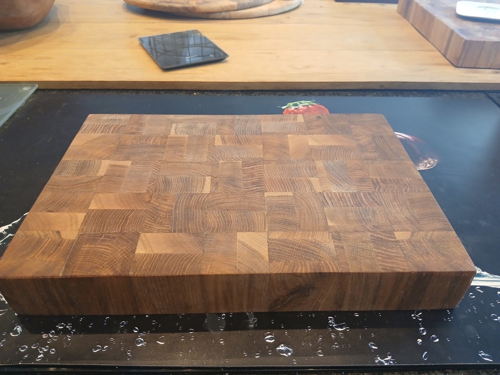 Massief houten snijplank/hakblok- eikenhout, Hout, Snij-/serveerplank, Ophalen of Verzenden, Zo goed als nieuw