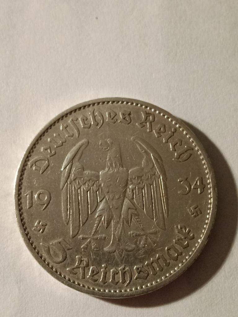 Vijf reichsmark 1934 zilver ww2 Duitsland, Ophalen of Verzenden, Duitsland, Overige typen