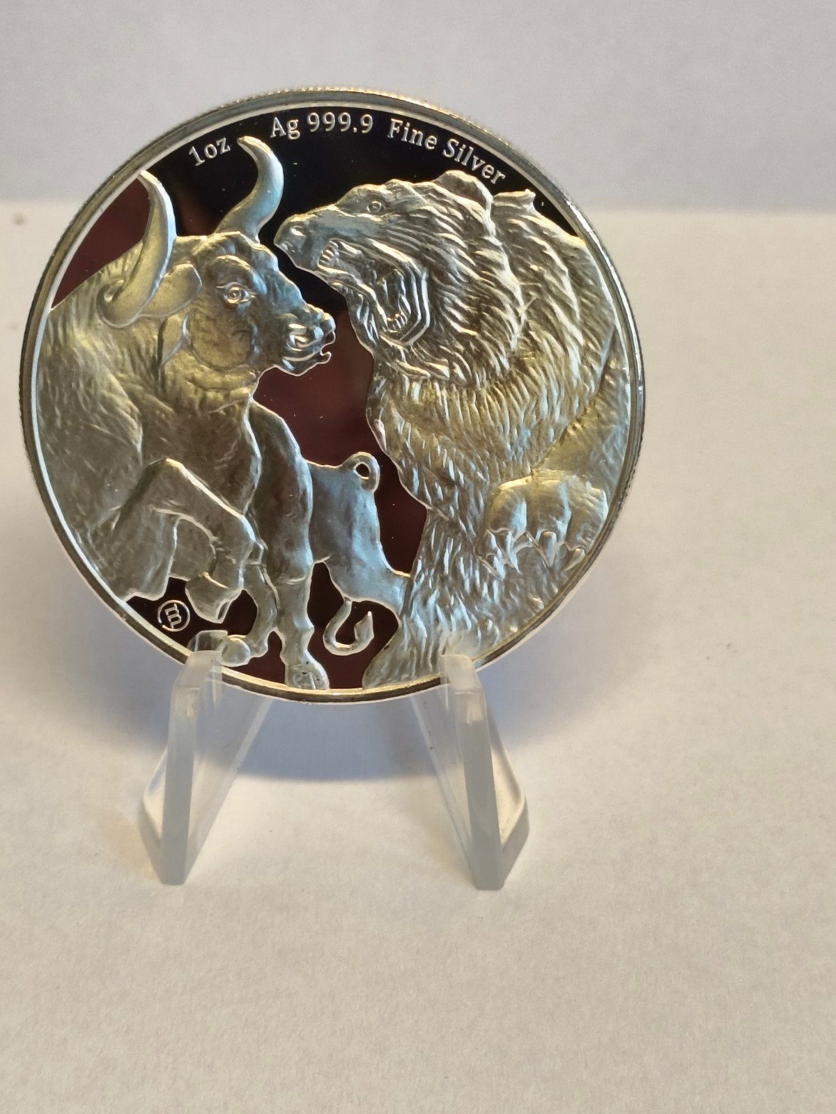 1 oz Bull Bear Zilver Munt - Ag 999.9 Fine Silver, Ophalen of Verzenden