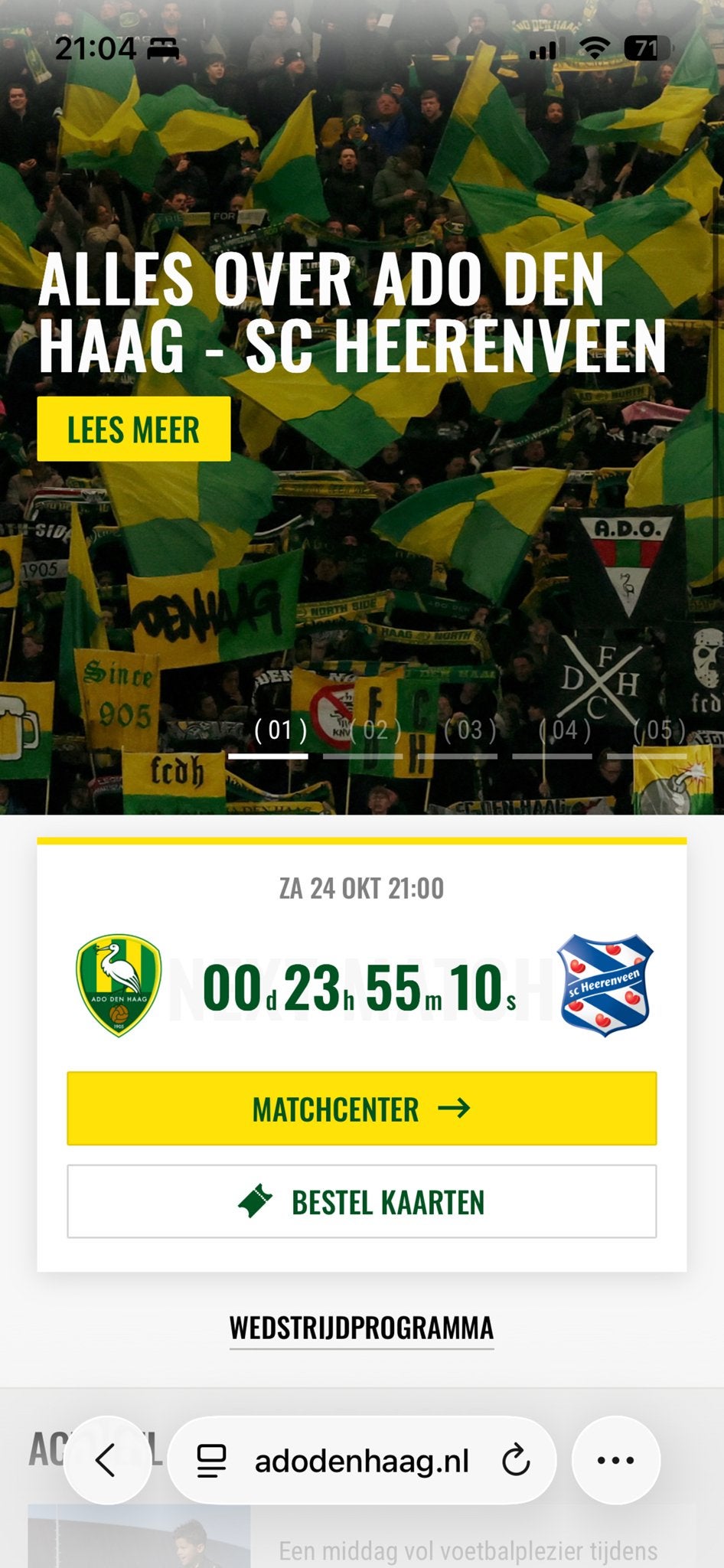 Ado denhaag kaartjes vs Heerenveen midden noord, Losse kaart, Eén persoon, Oktober, Europa of Champions League