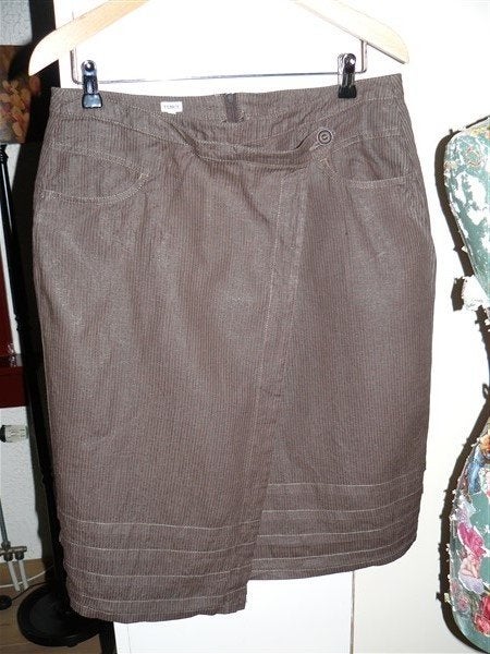 A1698 Tence 40-42 rok bruin zwart linnen streepje college, Kleding | Dames, Maat 38/40 (M), Bruin, Verzenden, Tence