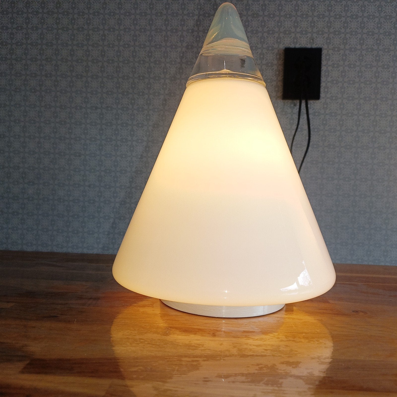 Vintage Giusto Toso Voor Leucos Italië Rio Tafellamp., Huis en Inrichting, Overige merken, Wit, Glas, Met stekker