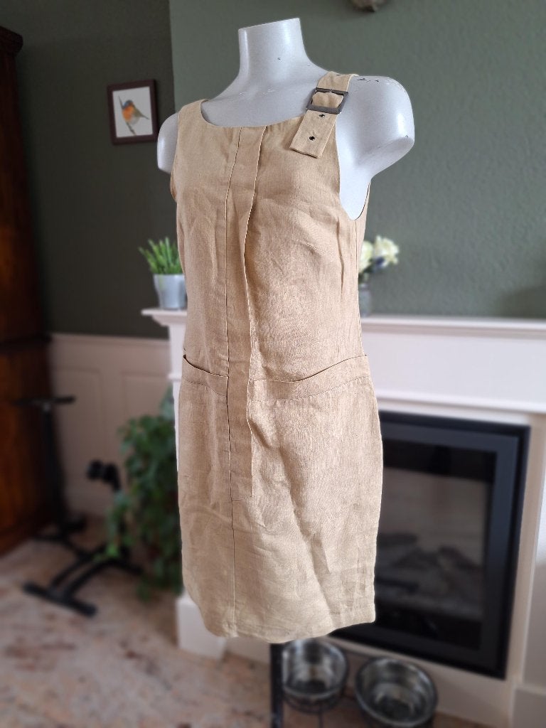 Sarah Pacini linnen jurk 1 S 36 beige bruin, Verzenden, Sarah Pacini, Beige, Zo goed als nieuw
