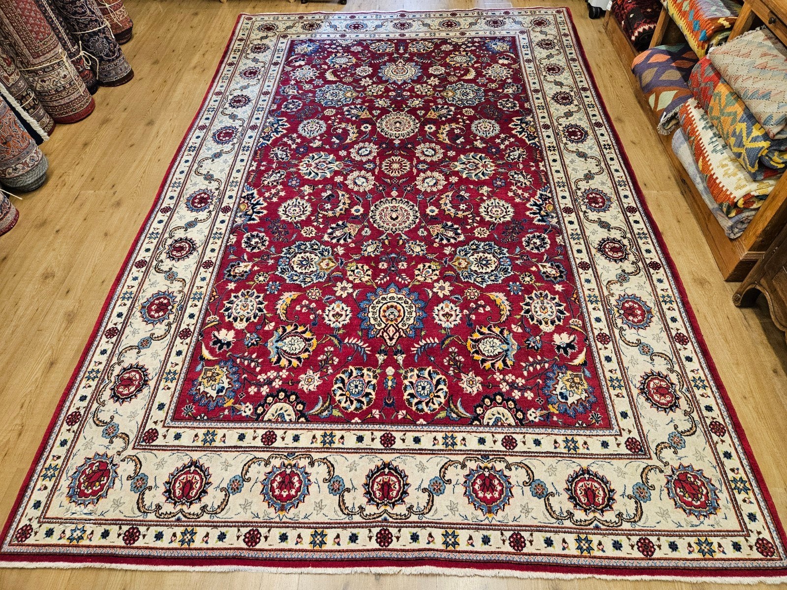 Vintage handgeknoopt perzisch tapijt kashan 360x232, Info@SlatsAntiek.nl, Tweedehands, Perzisch, 200 cm of meer
