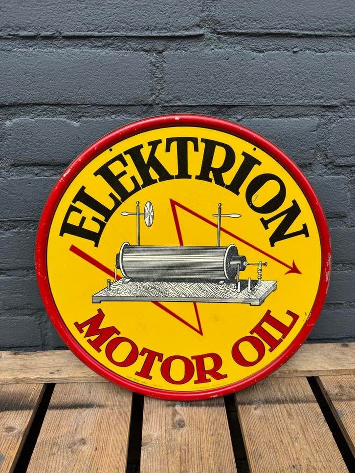 Vintage Reclame Bord "ELEKTRION MOTOR OIL", Reclamebord, Gebruikt, ., Ophalen of Verzenden