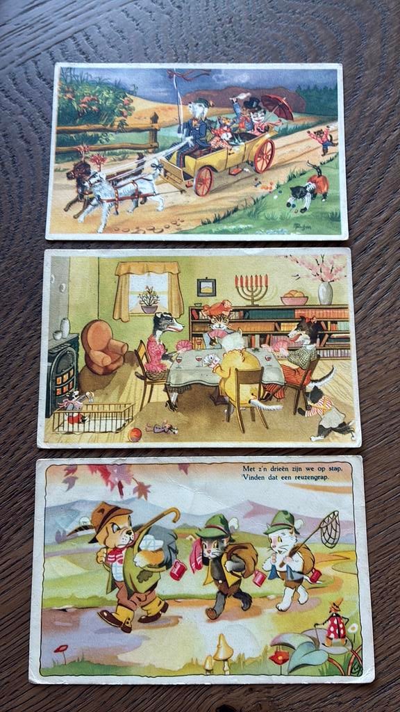 GERESERVEERD! Poezen,honden.Aan tafel,wandelen,hondenkar, Ophalen of Verzenden, 1940 tot 1960, Gelopen, Overige thema's