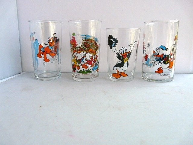 Disney # 4 glazen Donald Duck - Mickey Mouse - foto, Ophalen of Verzenden, Mickey Mouse, Zo goed als nieuw, Servies