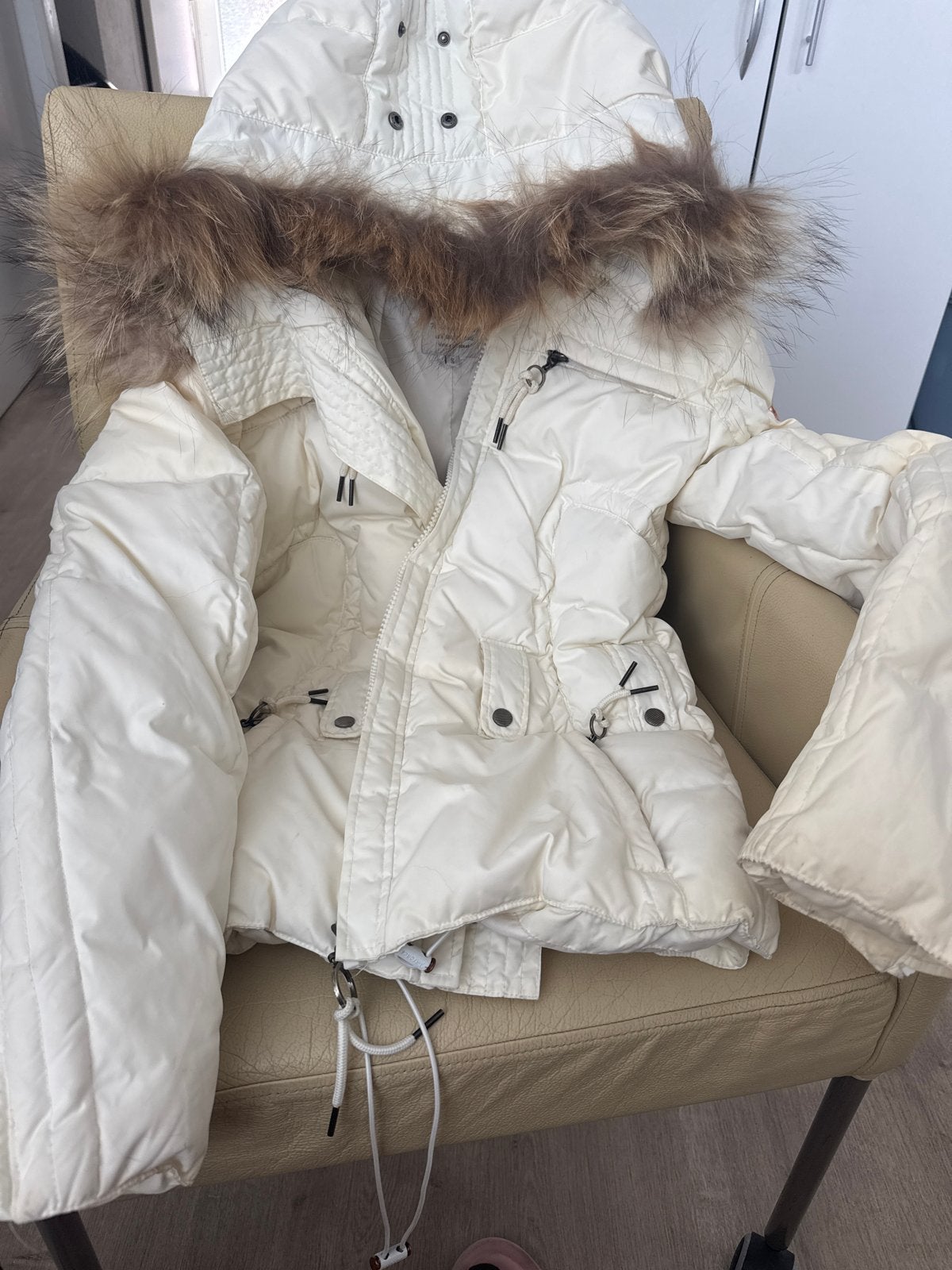Airforce winterjas met bontkraag - Maat S, Ophalen of Verzenden, Gedragen, Maat 36 (S), Wit