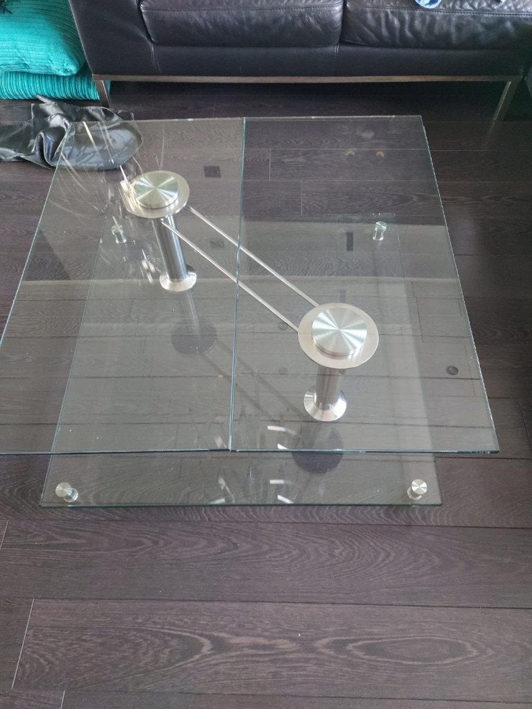 direct gratis af te halen:Glazen salontafel (85x85 cm), Ophalen, Gebruikt, 50 tot 100 cm, Vierkant