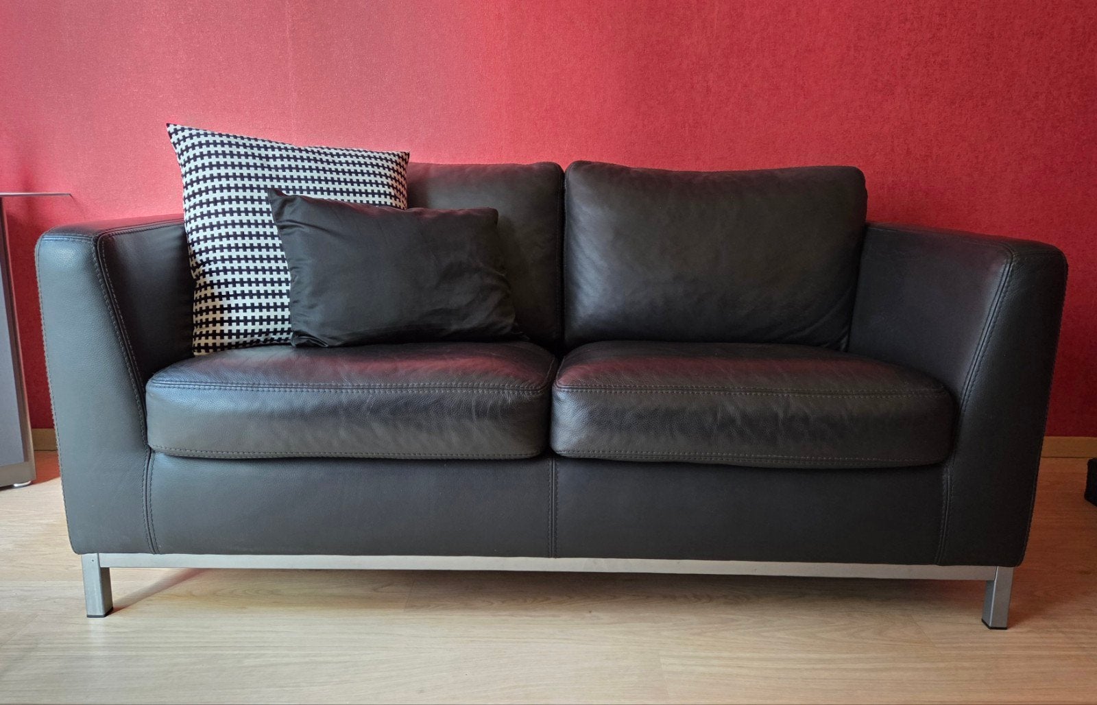 Lederen 2-zitsbank - zwart, Ophalen, Gebruikt, 150 tot 200 cm, Tweepersoons