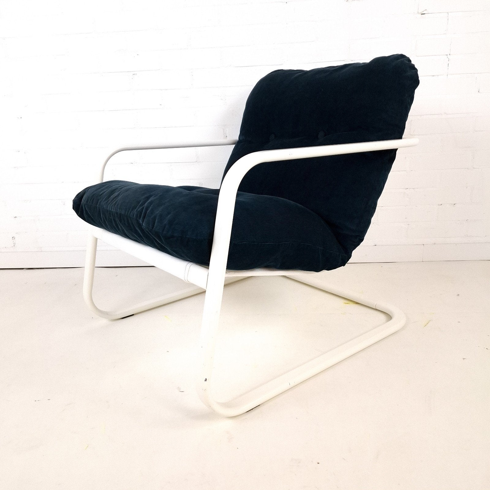 Vintage Ikea fauteuil Rörberg jaren 90 wit metaal blauw, Ophalen of Verzenden