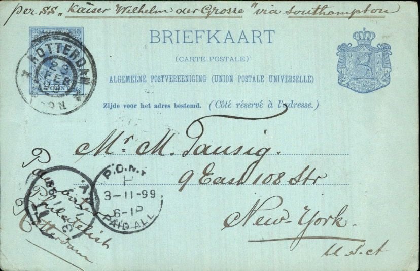 Amsterdam - New York - SS Kaiser Wilhelm - 1899 - Rotterdam, Verzenden, Briefkaart