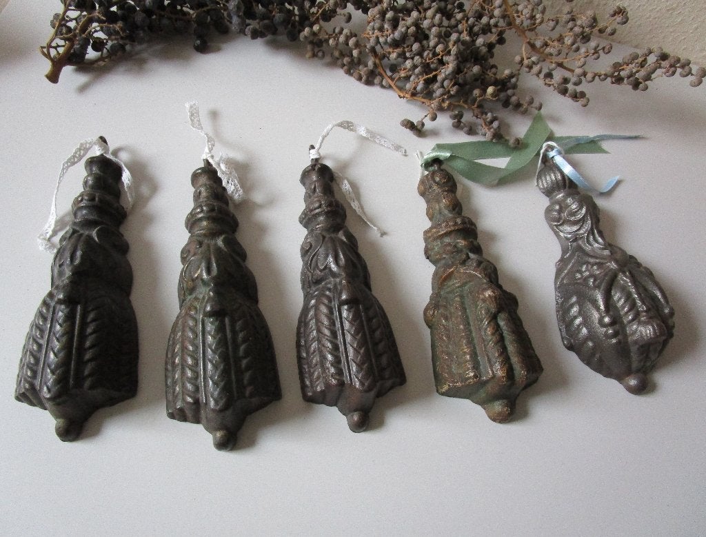 Set van 5 antieke gietijzeren gordijnhangers/kwasten, Antiek en Kunst, Ophalen of Verzenden