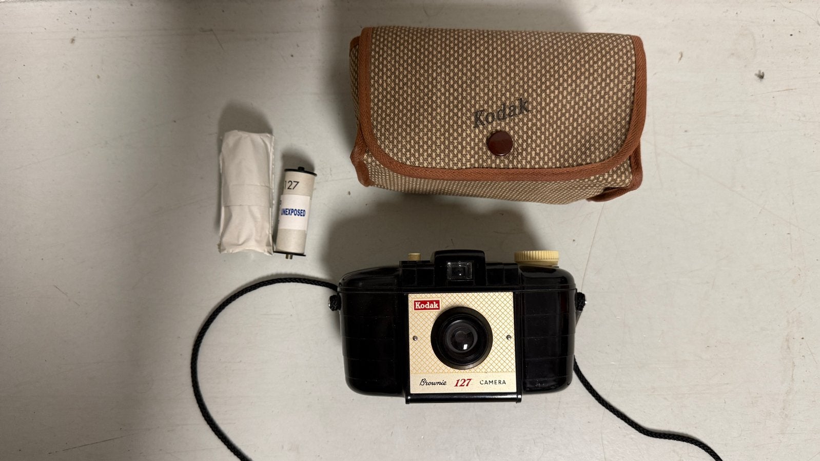 Vintage Kodak Brownie 127 camera met tasje en film, Ophalen of Verzenden, Gebruikt, Compact, Kodak