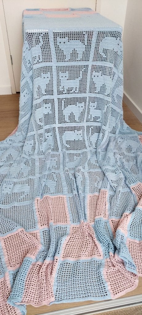 vintage gehaakte deken kleed sprei met katten 265 x 225 cm, Eu, Gebruikt, Eu, Tweepersoons