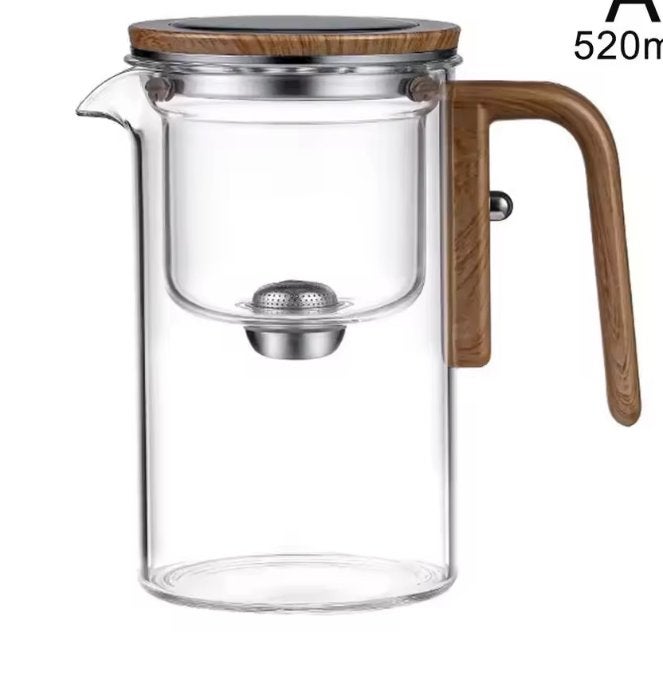 Glazen theepot met houten handvat en theezeef - 800ml, Glas, Nieuw, Overige merken, Ophalen