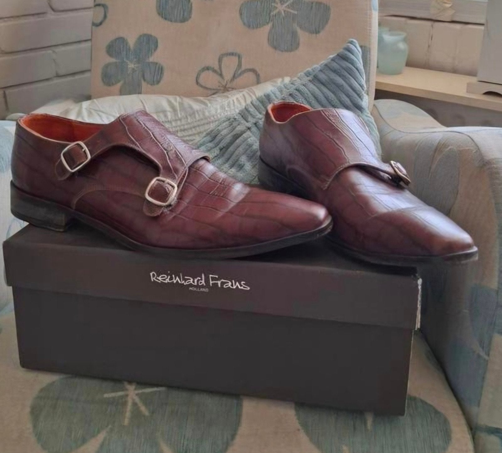 Reinhard Frans Monk Straps Croco Print Maat 43, Bruin, Ophalen of Verzenden, Reinhard Frans, Gespschoenen