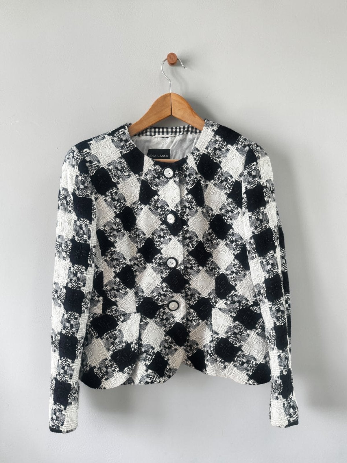 Rena Lange blazer zwart wit boucle tweed geruit jasje 44 40, Kleding | Dames, Ophalen of Verzenden, Zo goed als nieuw, Maat 42/44 (L)