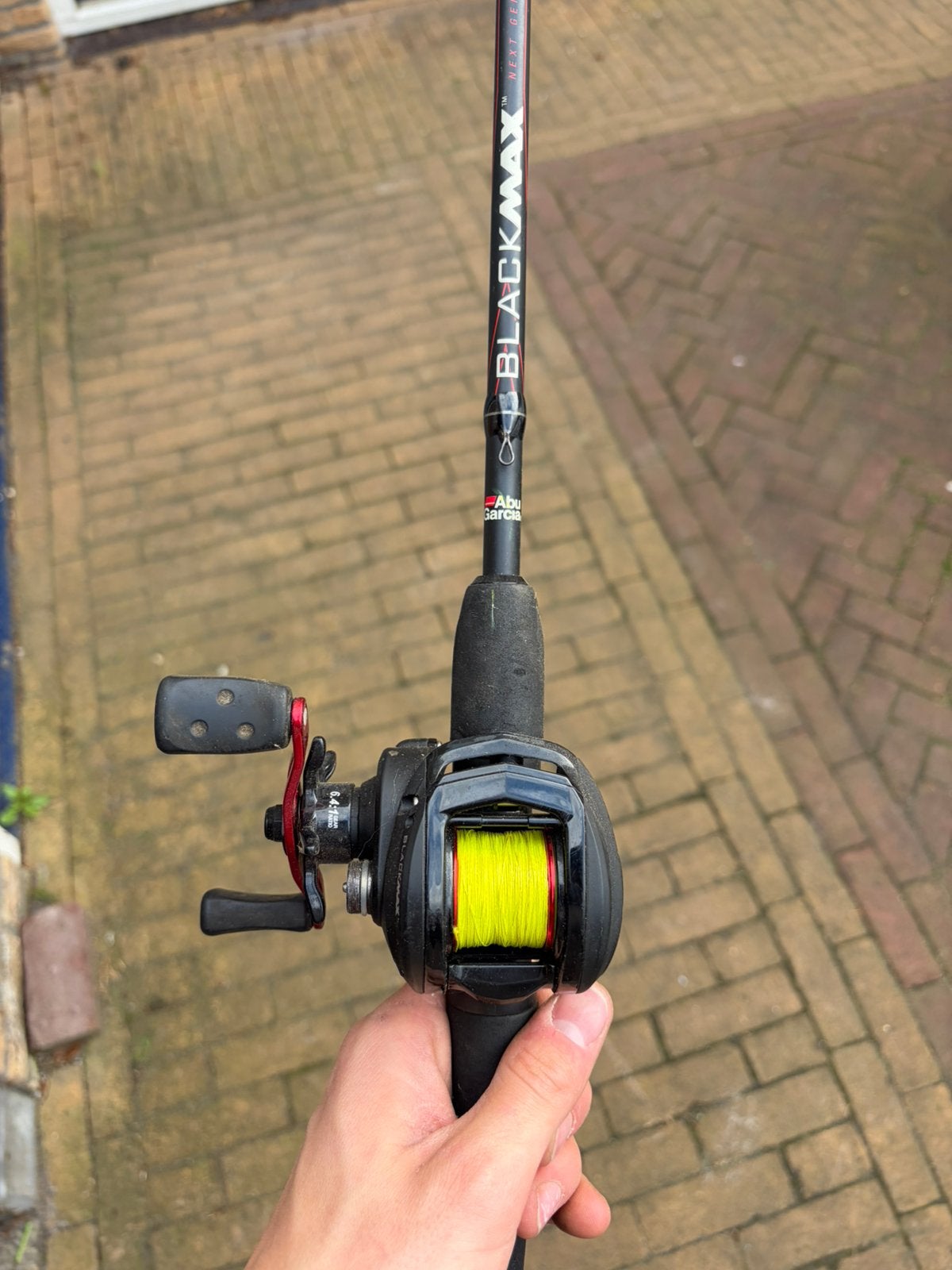 Abu garcia Black max reel hengel+reel, Watersport en Boten, Hengelsport | Roofvissen, Ophalen of Verzenden, Werphengel
