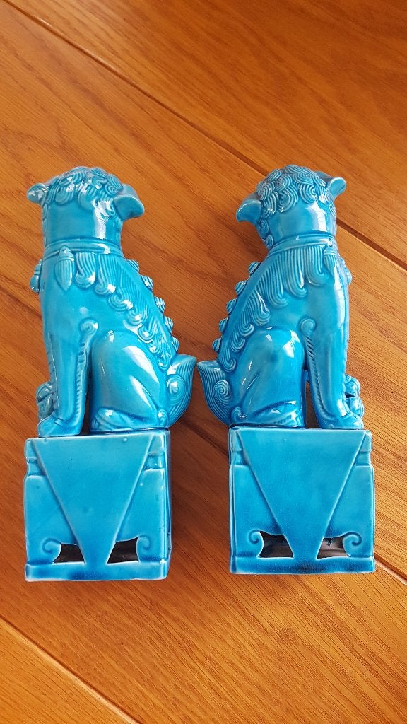 Set van 2 opvallende turquoise Foo Dogs / Guardian Lions, Verzenden, Zo goed als nieuw, Dier